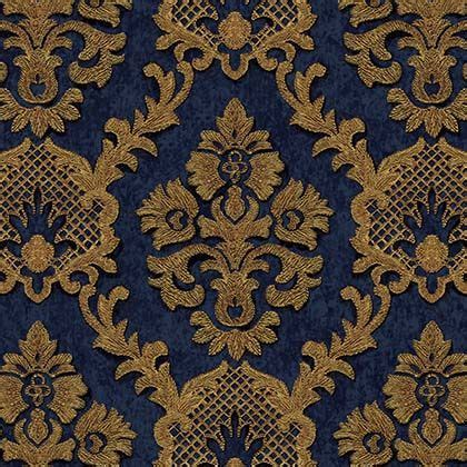 Golden Damask and Blue Wallpaper 77220-6 | Wallpaper house design ...