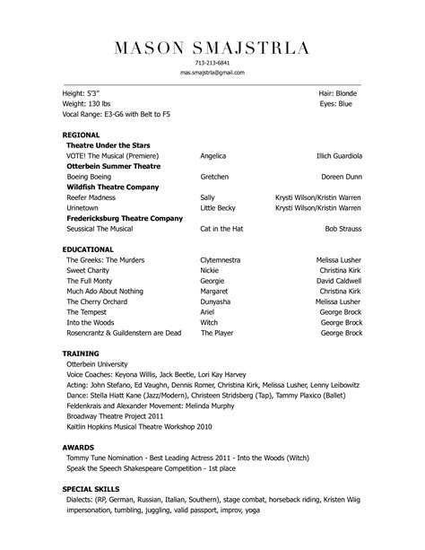 Professional Theatre Resume - How to draft a Professional Theatre ...