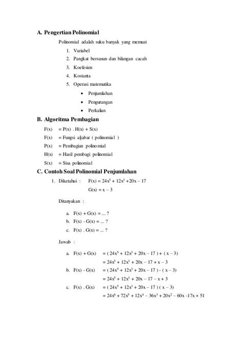 Pengertian polinomial, contoh soal polinomial dengan pembahasanya