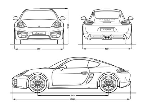 Porsche Cayman S 2014 Blueprint - Download free blueprint for 3D modeling