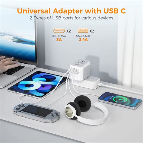 Universal Travel Adapter with 2 USB C and 2 USB A Ports (Fast Charging