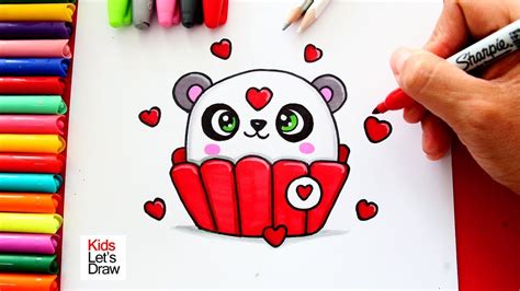 How to draw a Kawaii Panda Cupcake (easy) | KidsLetsDraw