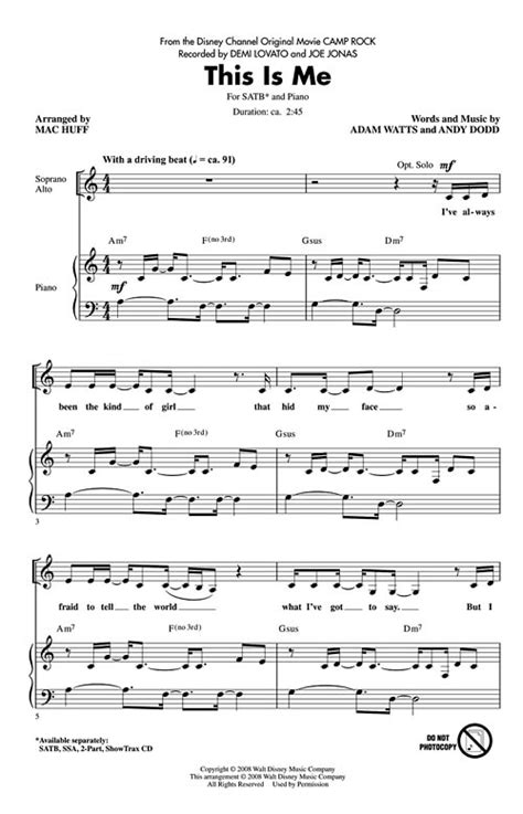 This Is Me (From Camp Rock) Sheet Music by Mac Huff (SKU: 08749212 ...