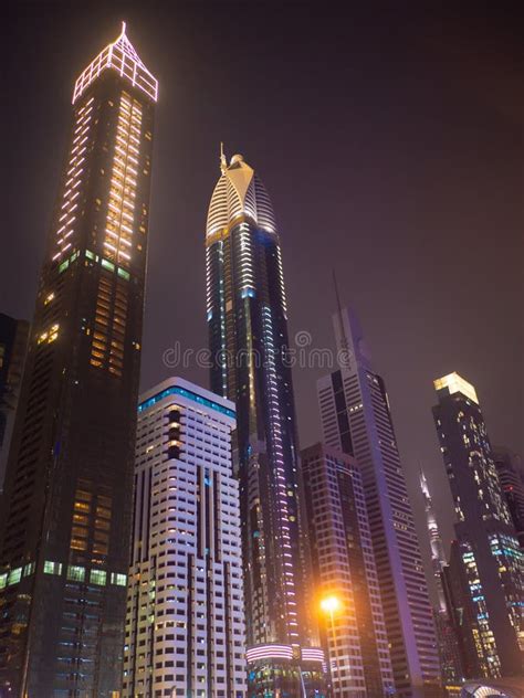 Night View of Dubai Downtown with Skyscrapers. Stock Photo - Image of ...