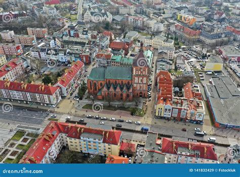 KOSZALIN, POLAND - 06 MARCH 2019 - Aerial View on City Koszalin, Area of Gothic Cathedral and ...