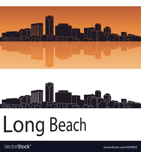 Long beach skyline in orange background Royalty Free Vector