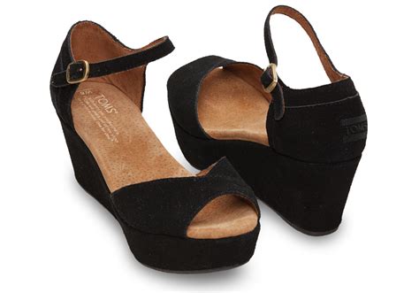 Toms Black Suede Women's Platform Wedges in Black | Lyst