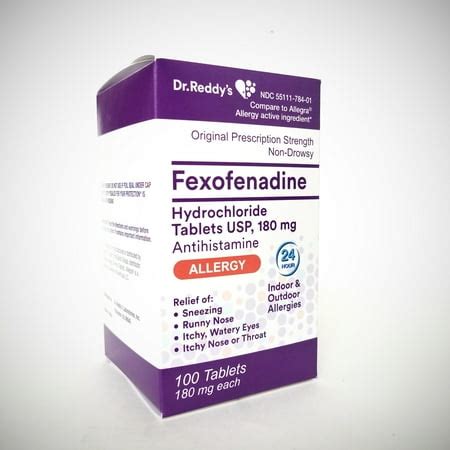 Dr. Reddy's Allergy, Fexofenadine Hydrochloride Tablets, 180 mg, 100 ...