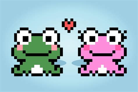 8 bit pixel of frog couple in love. Animal in Vector illustration for cross stitch and game ...