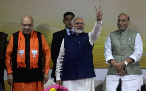 PM Modi, Rajnath Singh, Amit Shah during a party programme