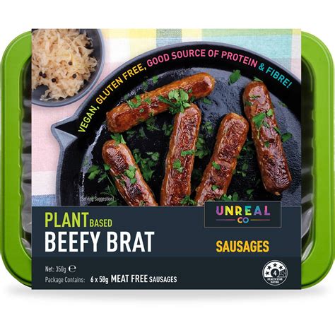 Calories in Unreal Co. Plant Based Beefy Brat Sausages calcount