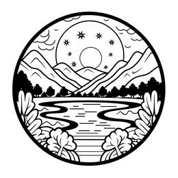 Serene River Drawing For Kids - Coloring Page