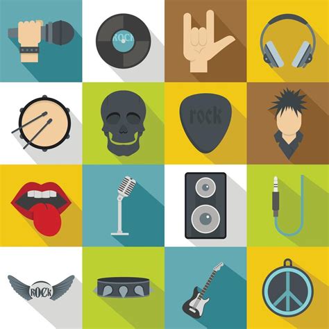 Rock music icons set, flat style 8252871 Vector Art at Vecteezy