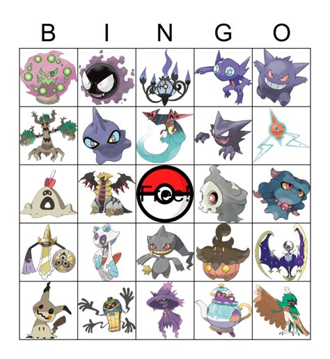 Ghost Type Pokemon Bingo Card