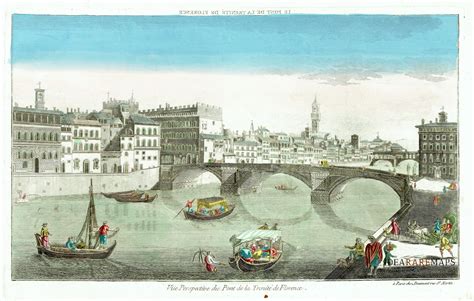 Antique View Santa Trinita Bridge in Florence - Idea rare Maps