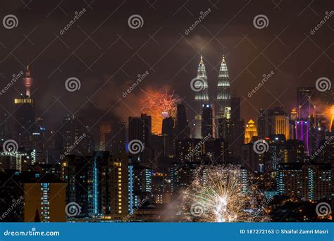 Fireworks Explode Near Malaysia`s Landmark Petronas Twin Towers during ...