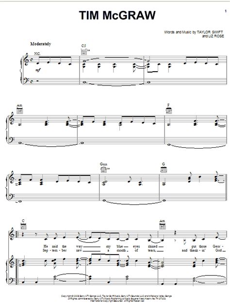 Taylor Swift "Tim McGraw" Sheet Music Notes | Download Printable PDF Score 81635