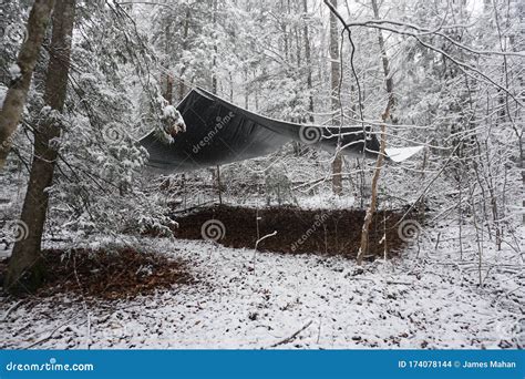 Primitive Winter Tarp Survival Shelter In The Blue Ridge Mountains Near ...