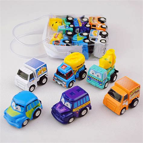 6pcs/lot Pull Back Car Toys Car Children Racing Car Baby Mini Cars Cartoon Pull Back Bus Truck ...