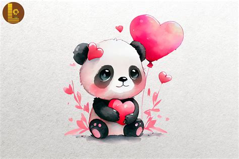 Lovely Cute Baby Panda Valentine's Day By Mulew Art | TheHungryJPEG