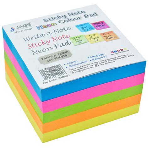 JAGS Neon Sticky Notes - Pack of 500 Sheets - 76 mm x 76 mm