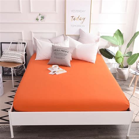 Vivid Fashion Orange Solid Color Sheets Fitted Bed Sheet Elastic Mattress Cover Bed Linen ...
