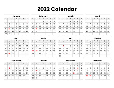 2022 Year Calendar With Holidays - A Printable Calendar