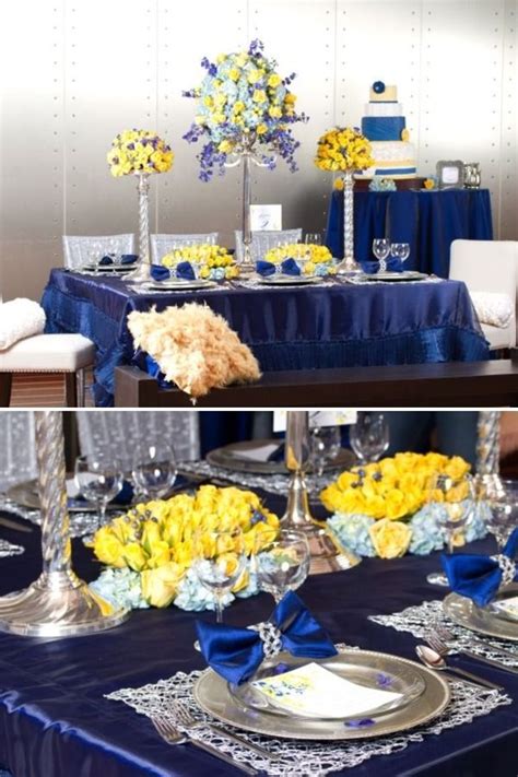 Pin by Shelby Ward on Pretty Tablescapes | Yellow wedding decorations, Blue wedding centerpieces ...