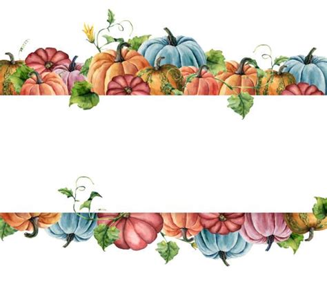 Watercolor autumn harvest card. Hand painted border with bright ...