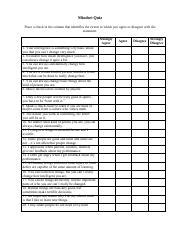 Mindset Quiz - Mindset Quiz Place a check in the column that identifies the extent to which you ...