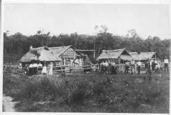 A group of people, including Mary Gilmore, at the New Australia Colony, Cosme, Paraguay, 1890s ...