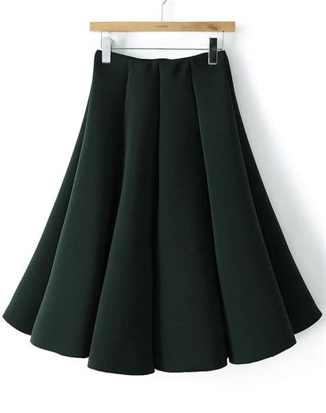 Dark Green Pleated Flare Skirt -SheIn(Sheinside)