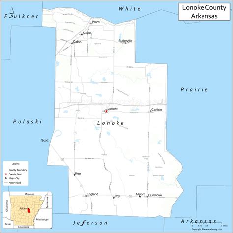 Map of Lonoke County, Arkansas showing cities, highways & important places. Check Where is ...