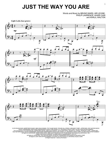 Just The Way You Are sheet music by Bruno Mars (Piano – 156860)