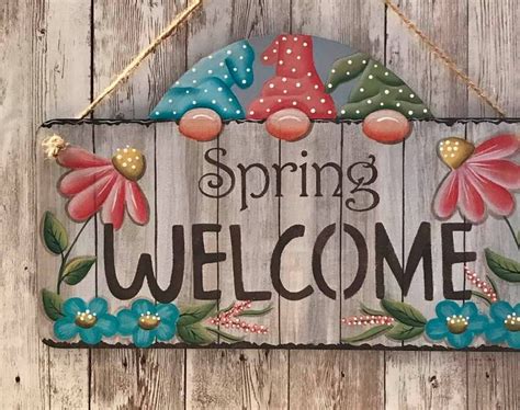 Gnomes Spring Sign. Spring Welcome Welcome Sign Wood Door | Etsy