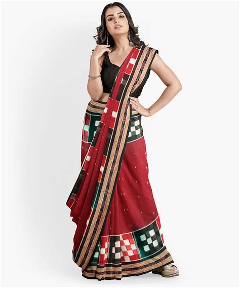 Maroon Pasapali border Sambalpuri cotton Saree – Boyanika Odisha