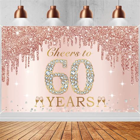 Buy Large Cheers to 60 Years Birthday Decorations for Women, Pink Rose ...