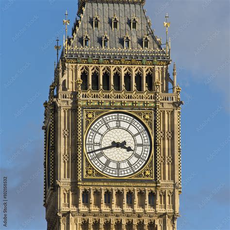 detailed close up of the clock at Elizabeth Tower, also known as Big Ben or Clock tower, Palace ...