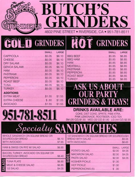 Butch's Grinders Menu, Menu for Butch's Grinders, Riverside, Inland Empire - Urbanspoon/Zomato