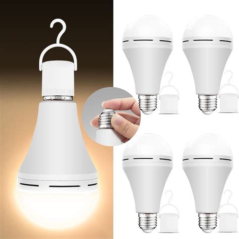 Neporal 4 Pack Emergency Rechargeable Light Bulbs with hook, Daylight,