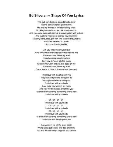 Ed sheeran – shape of you lyrics by Elvina Nadira - Issuu