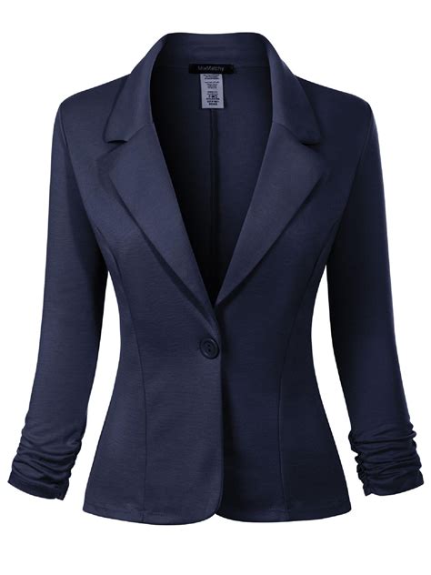 Made by Olivia Women's Classic Casual Work Solid Color Knit Blazer Navy ...