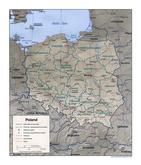 Detailed political and administrative map of Poland with relief, roads ...