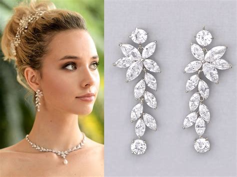 Crystal Chandelier Bridal Earrings, Silver Marquise Long Crystal Earrings, Maxime - Etsy ...