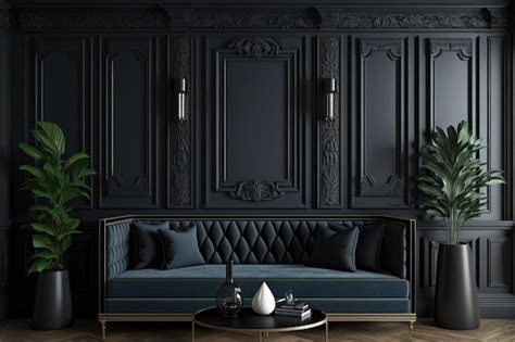 Premium Photo | Black magnificent traditional wall panel in a living room