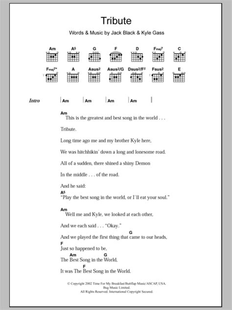 Tribute by Tenacious D - Guitar Chords/Lyrics - Guitar Instructor