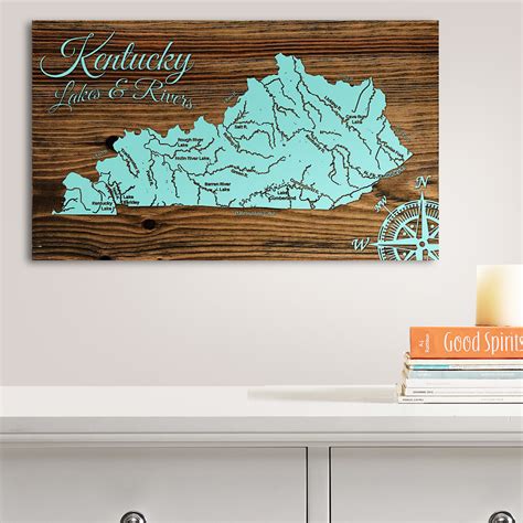 Kentucky Lakes & Rivers Wooden Map | Burnt Laser-Cut Wall Map