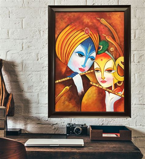 Buy Krishna With Radha Original Ravishing Handmade Framed Oil Paint On ...