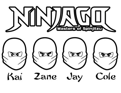 Four Ninjas in Master of Spinjitzu from Lego Ninjago Coloring Page ...