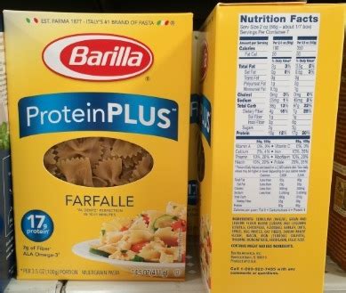 Barilla Whole Grain Pasta Nutrition Label